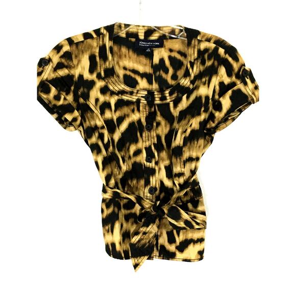 Jones New York Tops - Jones New York Signature Petite PP Leopard Animal Print Button Blouse Cotton